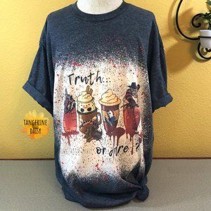 NEW ADULT UNISEX LARGE Handmade "Truth or Dare? Horror Movie Drinks" Tee